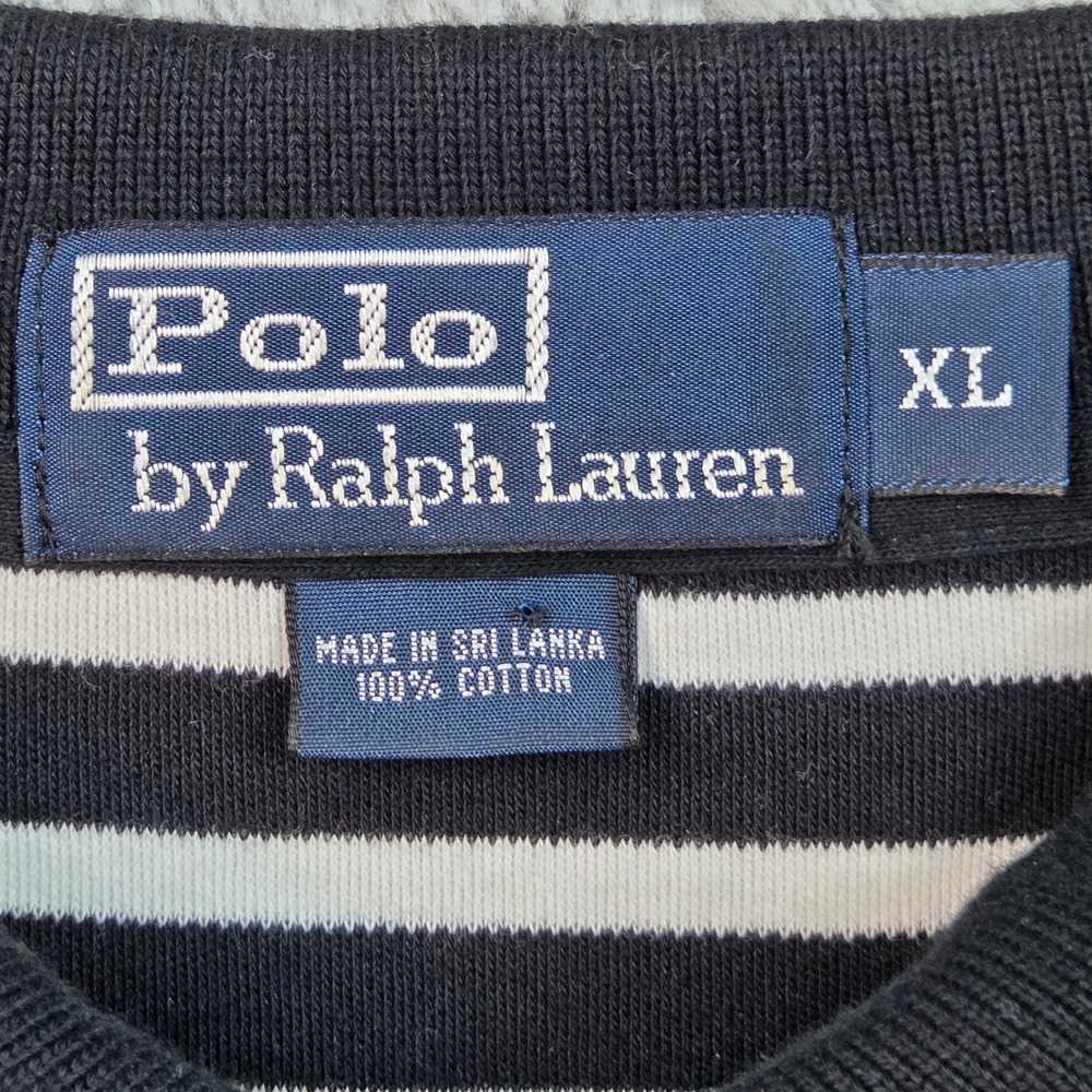 Polo Ralph Lauren Shirt Mens XL Striped Short Sleeve Jersey Black 100% Cotton - Picture 2 of 6